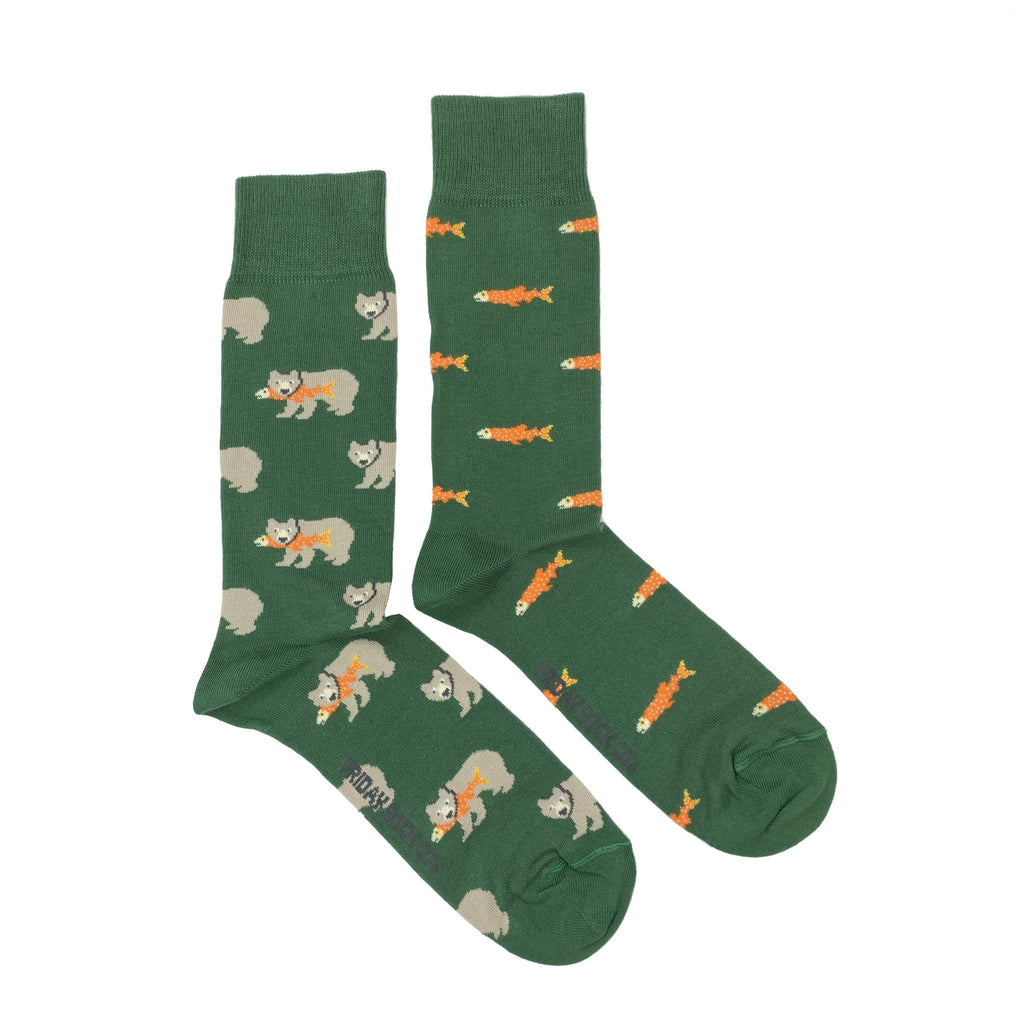 Men's Salmon & Grizzly Bear Socks-Men's Socks-Canada-Friday Sock Co.