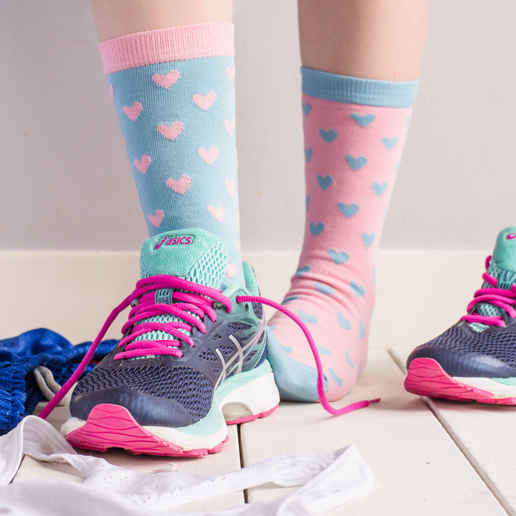 Women's Pink & Blue Heart Socks-Women's Socks-Canada-Friday Sock Co.