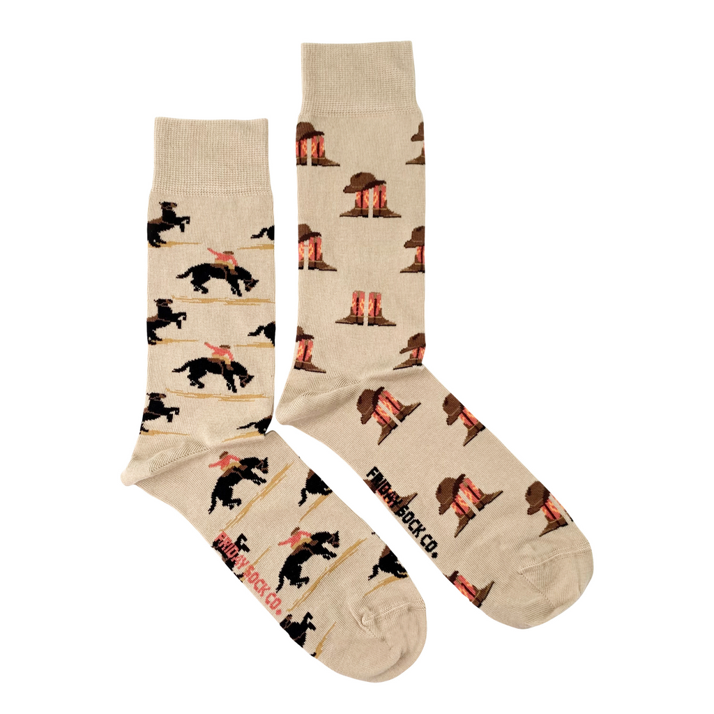 beige rodeo socks with cowboy