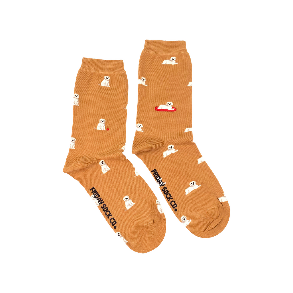 orange socks with tiny golden dogs