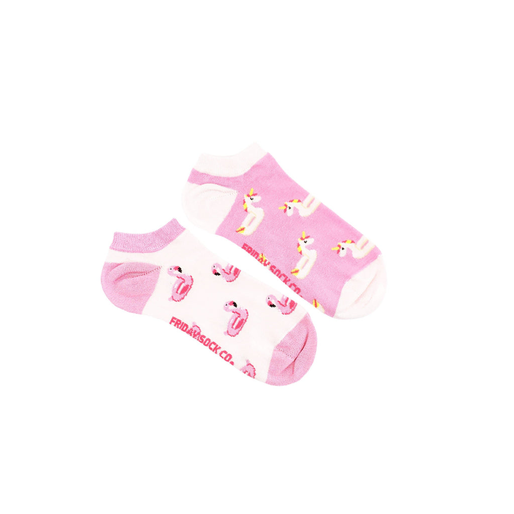 Women's Unicorn & Flamingo Pool Floaty Ankle Socks-Women's Ankle Socks-Canada-Friday Sock Co.