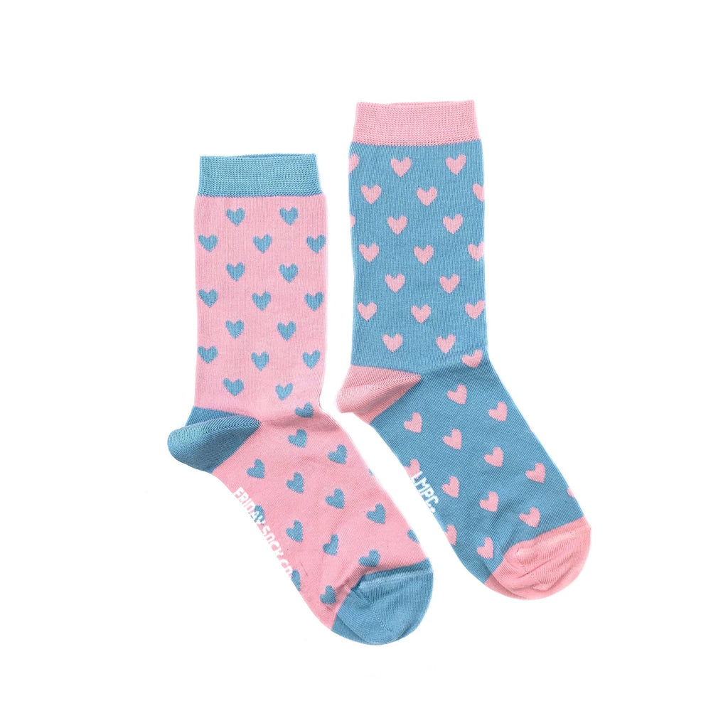 Women's Pink & Blue Heart Socks-Women's Socks-Canada-Friday Sock Co.