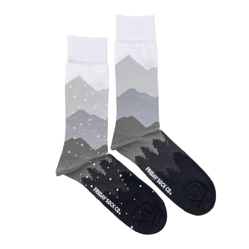 men's socks with snowy mountains and trees