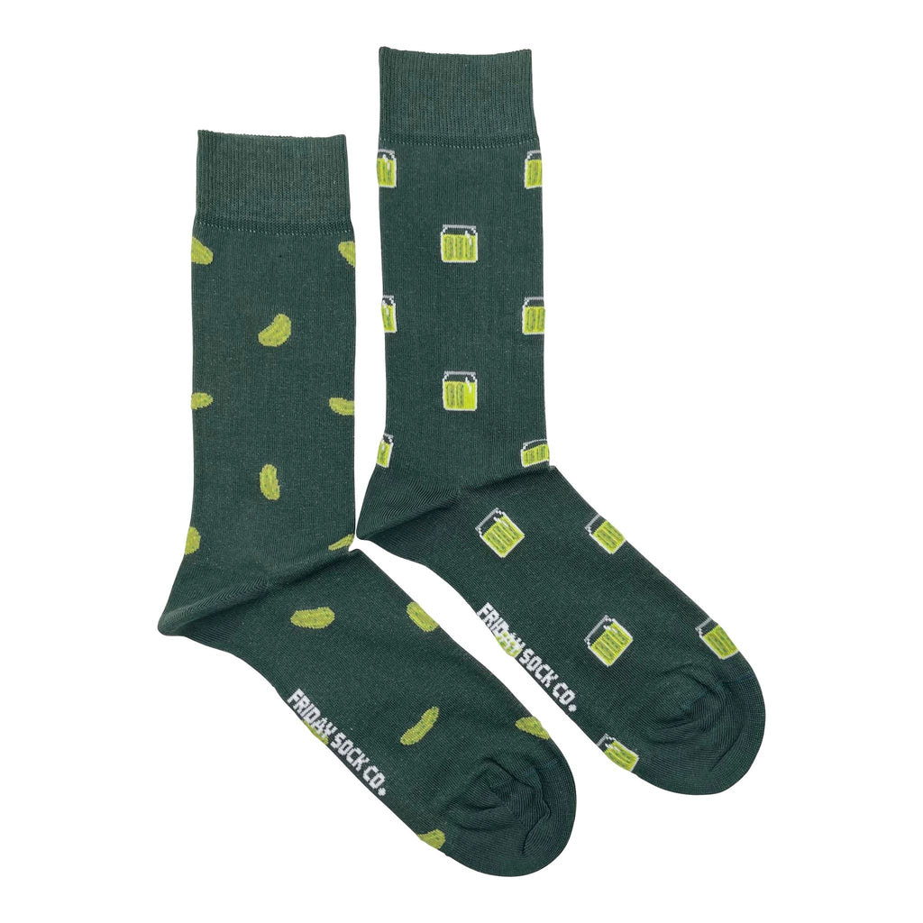 green socks with pickles and pickle jar for men