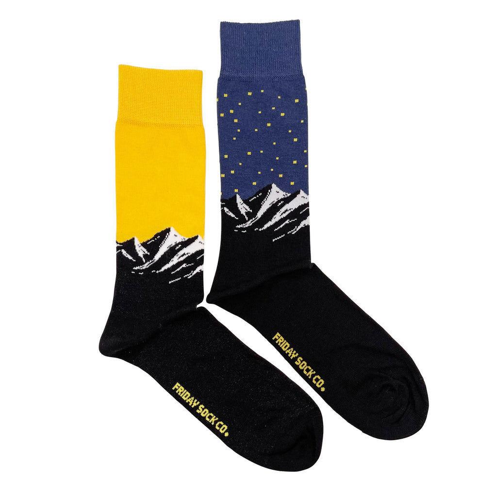 Men's socks with mountains under a starry sky or a sunset