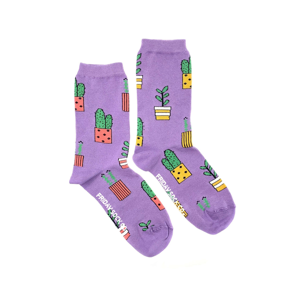 Women's Purple Potted Plant Socks-Women's Socks-Canada-Friday Sock Co.