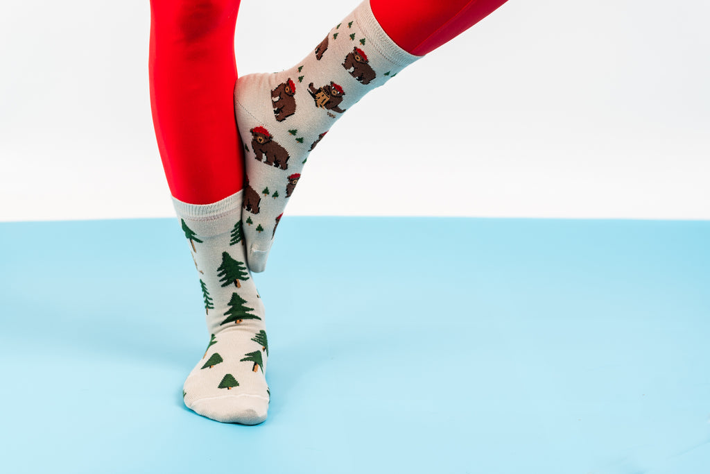 Women's Bear in Hat and Trees Socks