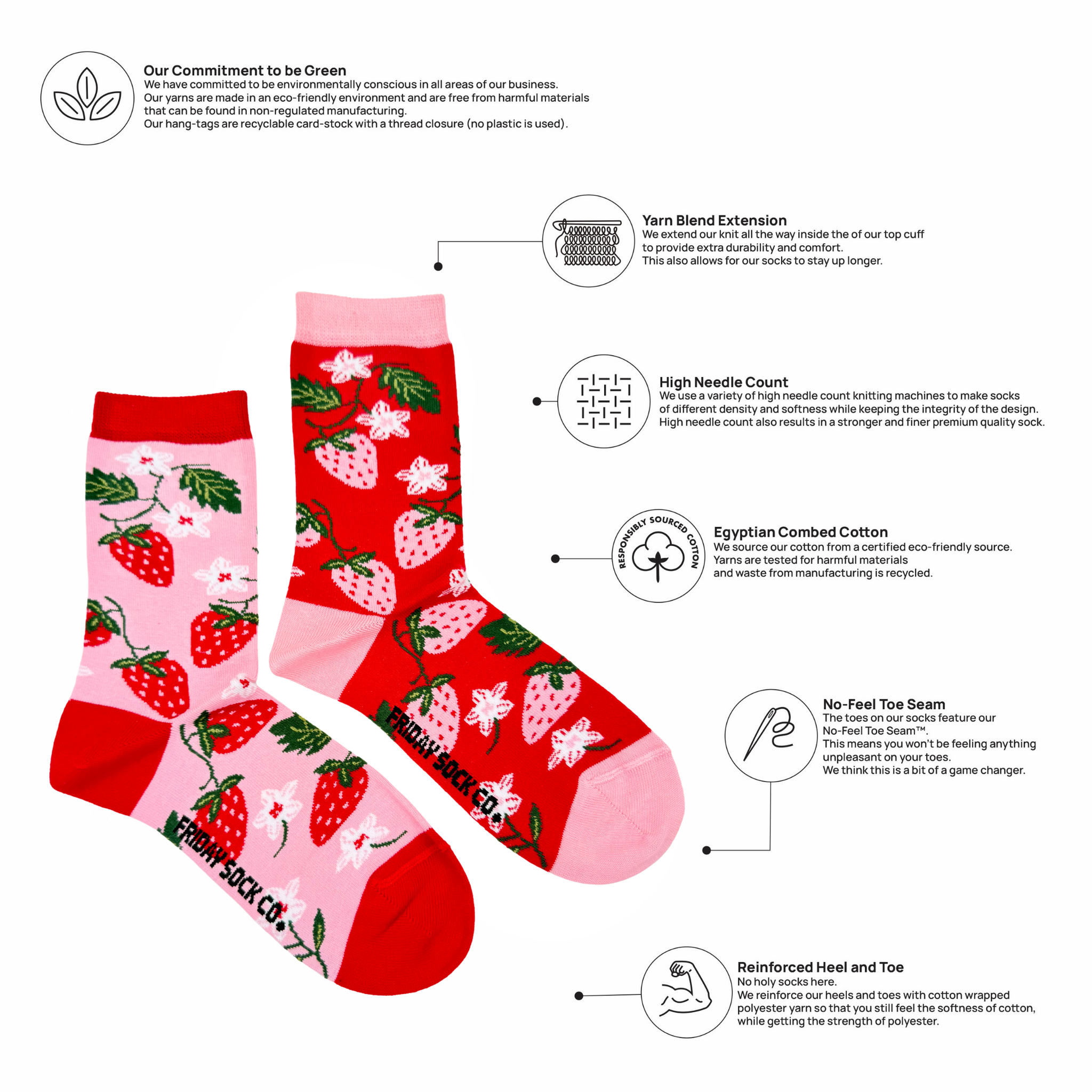 Women's Strawberry Socks | Mismatched by Design | Friday Sock Co.