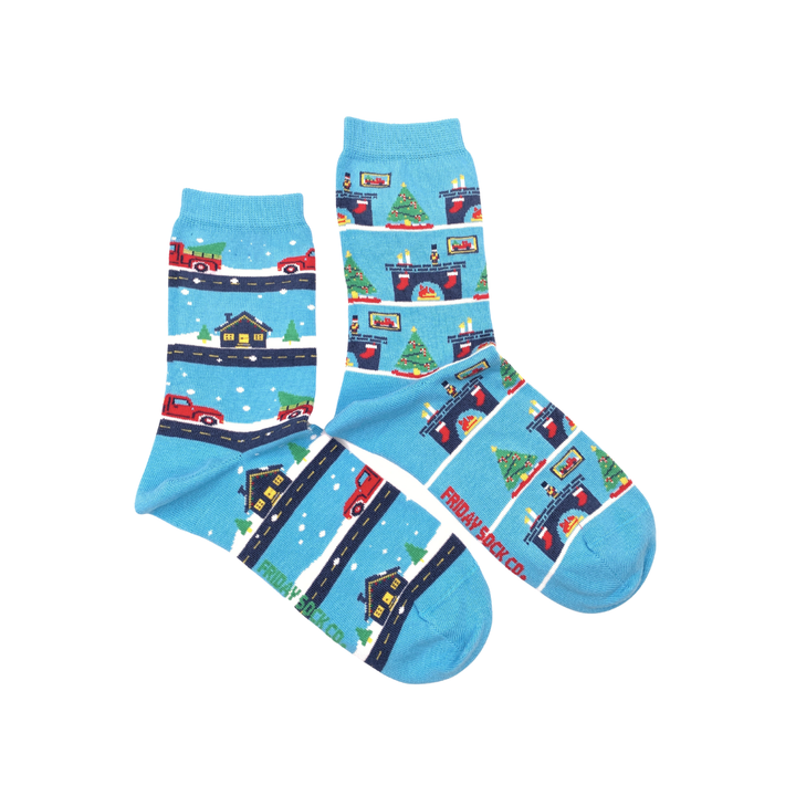 Women’s Christmas Vintage Truck &amp; Living Room Socks