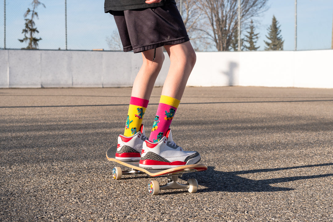 Kids Mismatched Dinos on Skateboards Socks