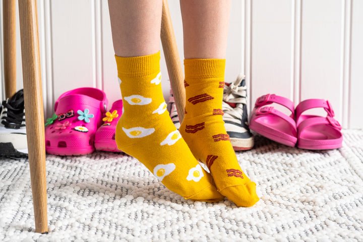 Kids Mismatched Bacon and Eggs Socks