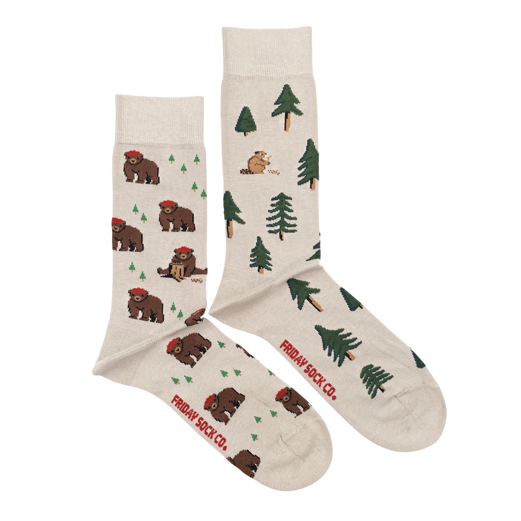 Bear in Hat & Trees Mismatched Socks