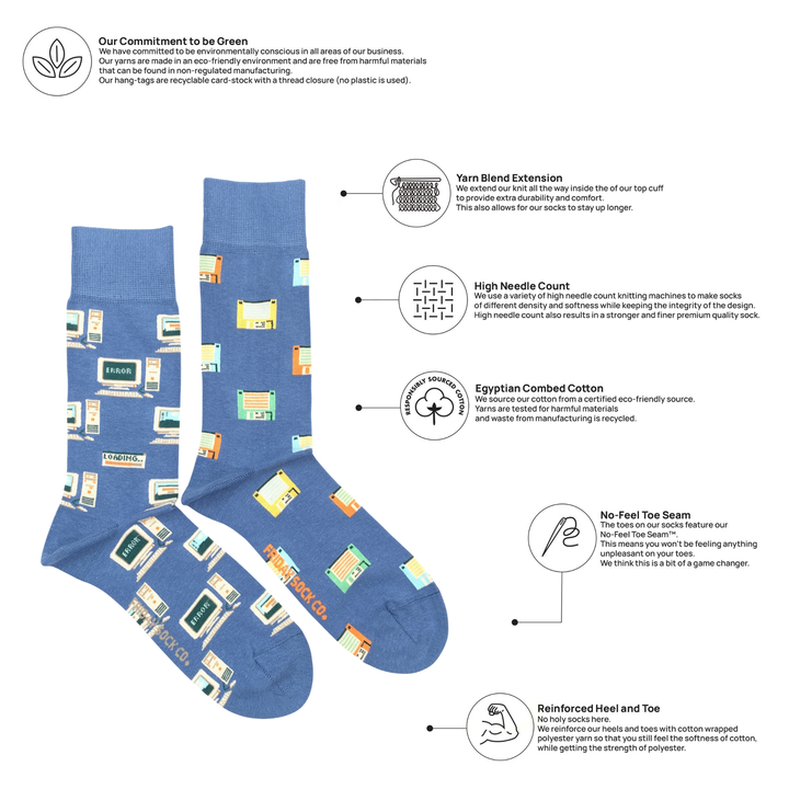 Computer Privacy Sock Men's Floppy Disk & Old Computer Socks | Mismatched | Friday Sock Co.