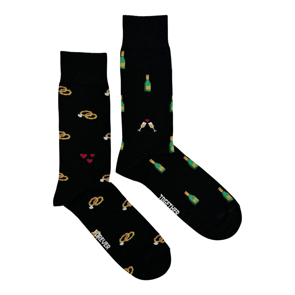 black wedding socks for men with champagne and rings