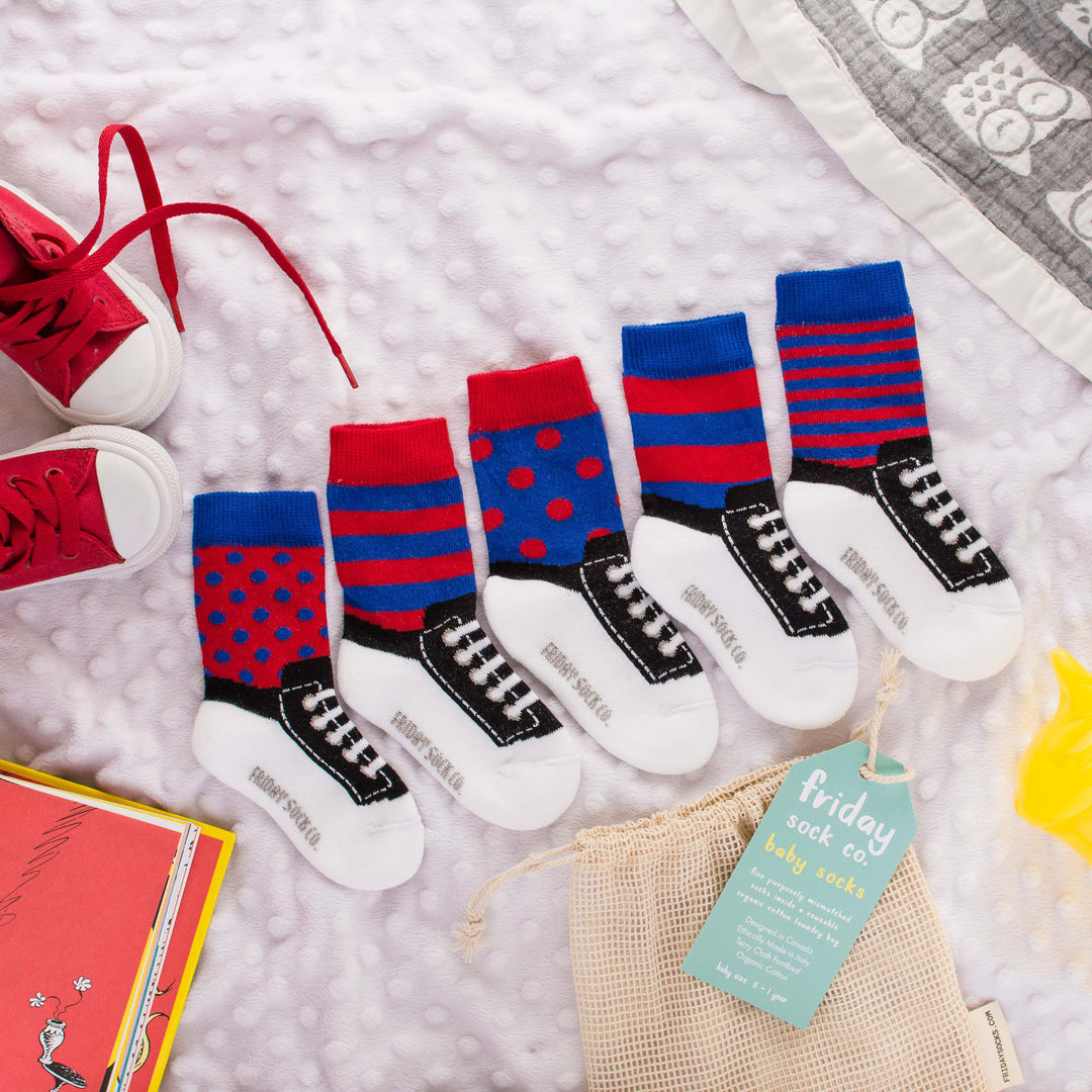 Baby Blue & Red Sneaker Socks