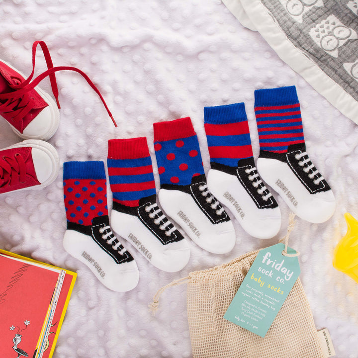 Baby Blue & Red Sneaker Socks