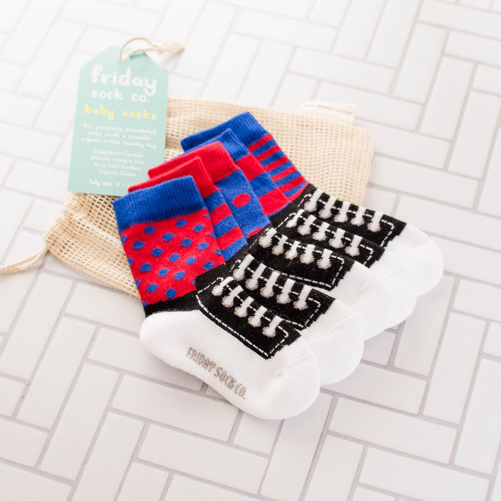 Baby Blue & Red Sneaker Socks