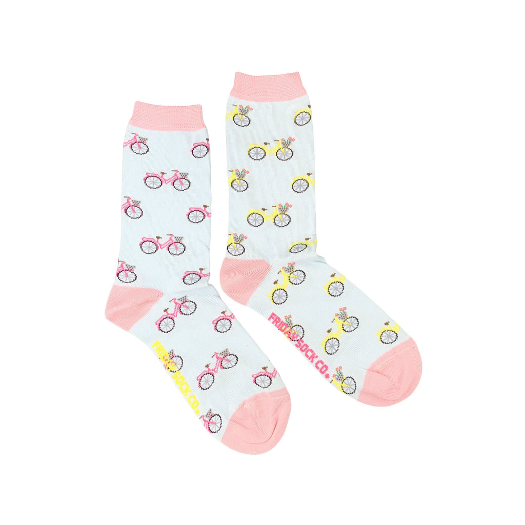 Women's Pink & Yellow Bicycle Socks-Women's Socks-Canada-Friday Sock Co.
