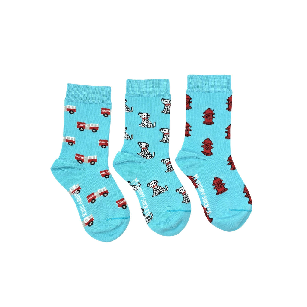 Kid's Fire Truck, Hydrant, & Dalmatian Socks-Kid's Socks-Canada-Friday Sock Co.