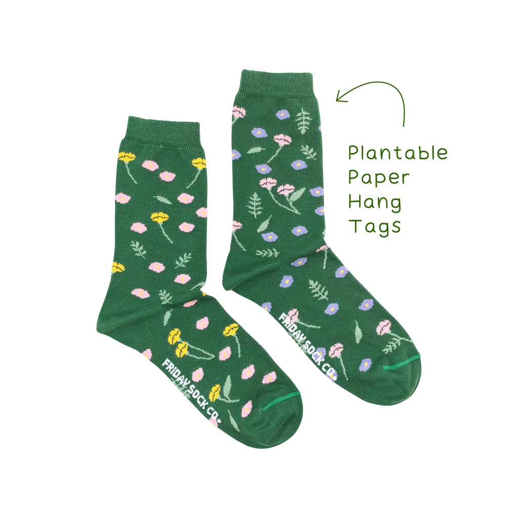 green socks with wildflowers for women