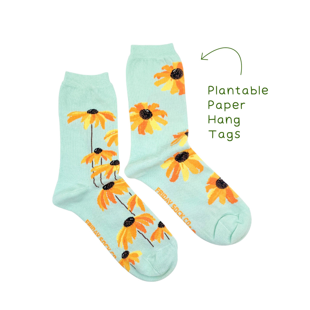turquoise socks with yellow black eyed susans for women