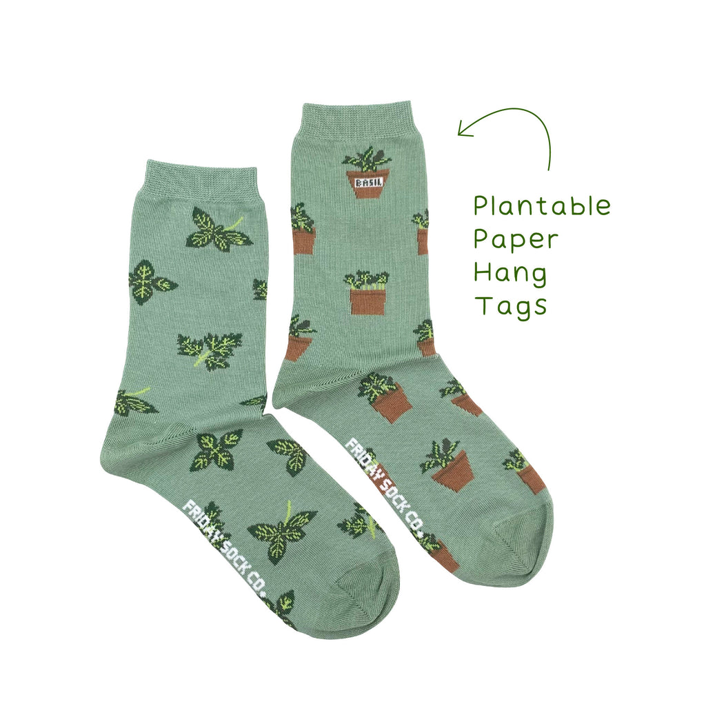 greens socks with garden herbs and plants for women