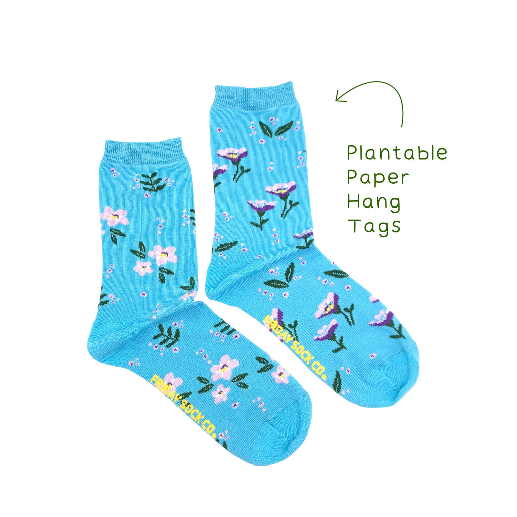 blue floral socks with purple flowers for women