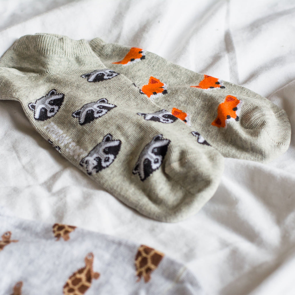 Men's Fox & Raccoon Ankle Socks-Men's Ankle Socks-Canada-Friday Sock Co.