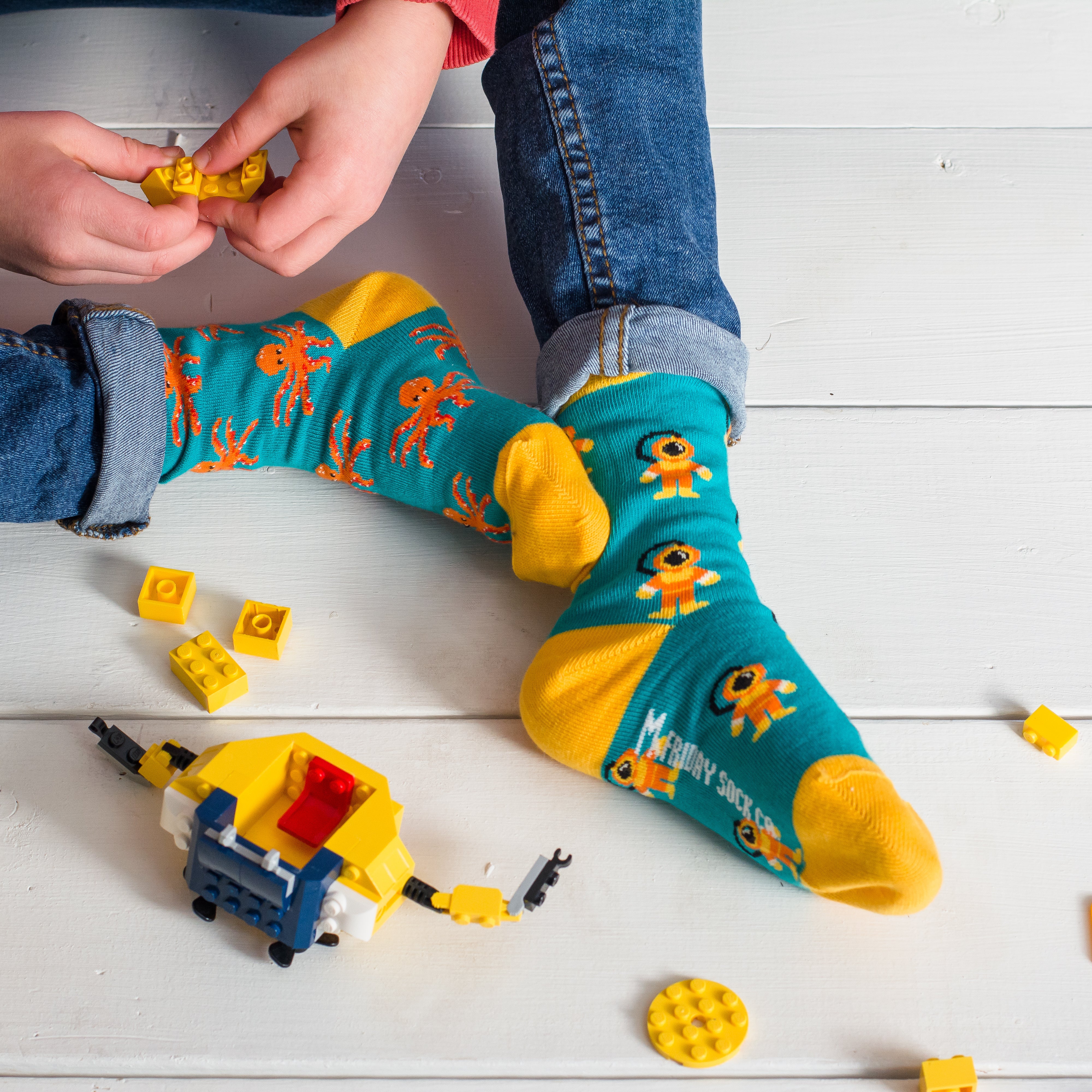 Kid's Submarine & Octopus Socks, Mismatched by Design