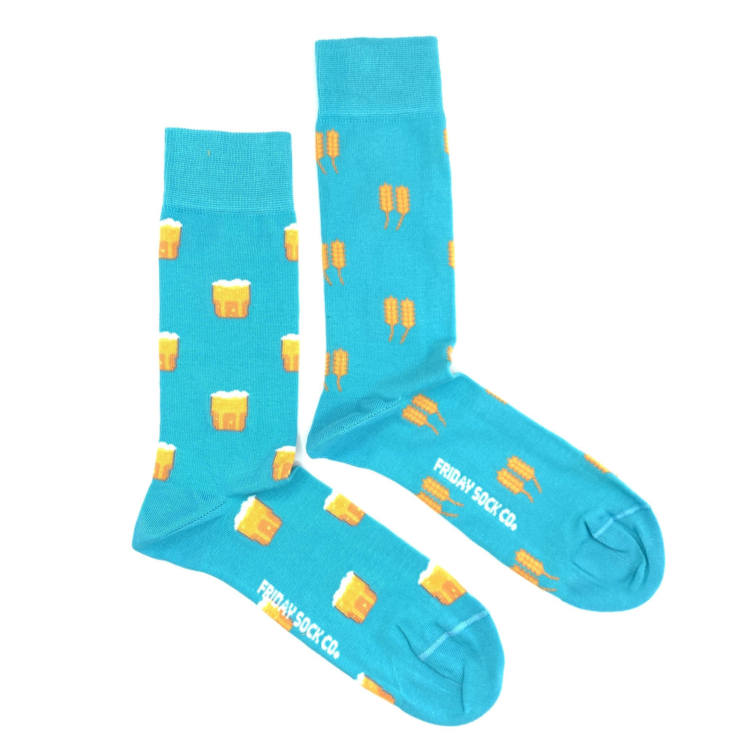 Men's Turquoise Wheat & Beer Mismatched Socks-Men's Socks-Canada-Friday Sock Co.