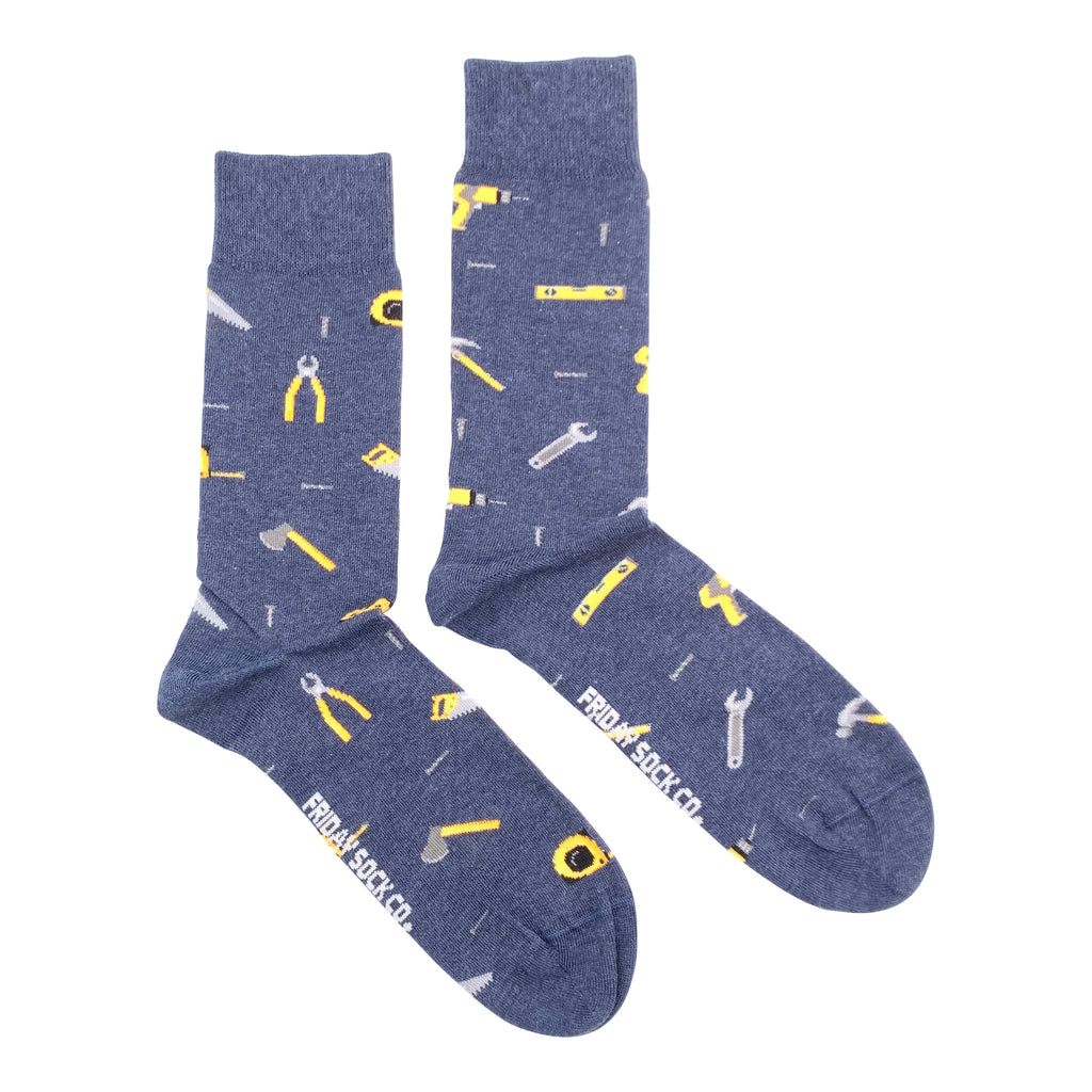 blue socks with assorted tools for men