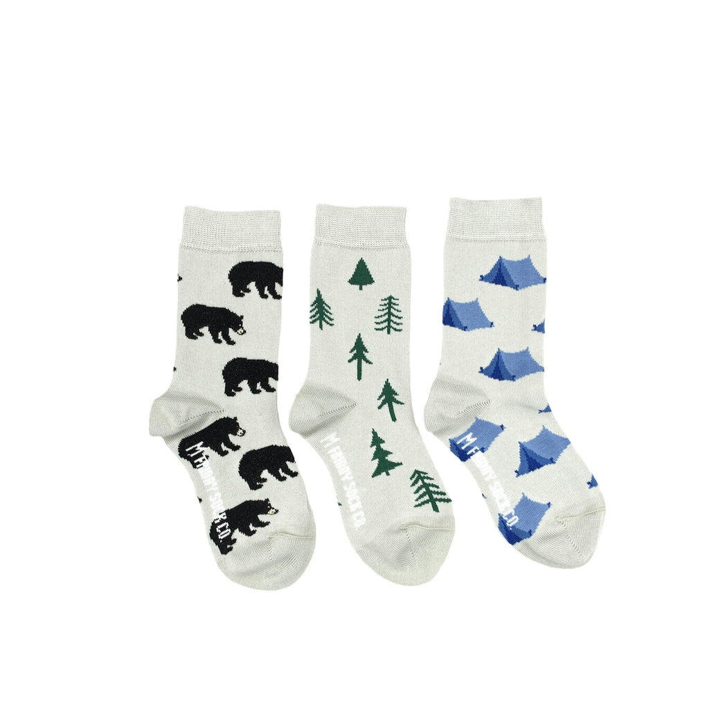 Kid's Tent, Tree, & Bear Camping Socks-Kid's Socks-Canada-Friday Sock Co.