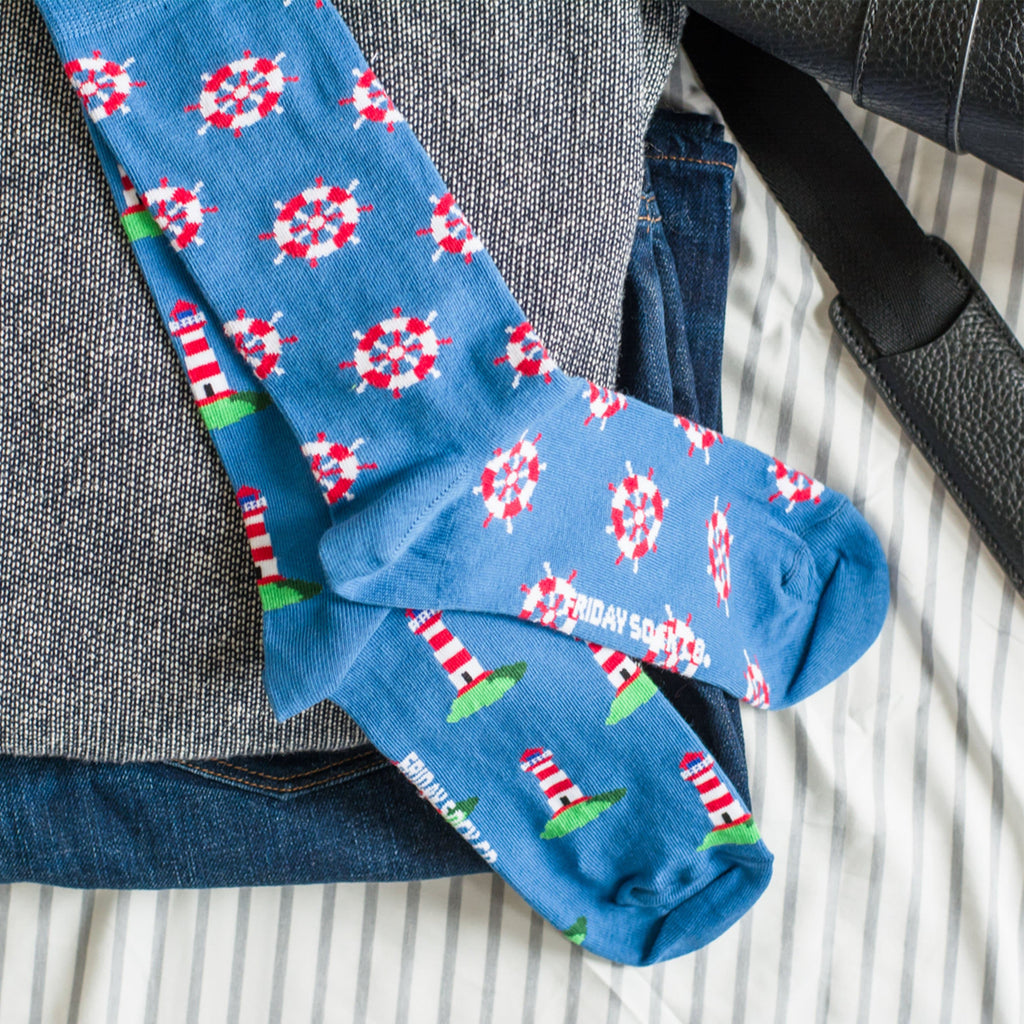 Men's Ship Wheel & Lighthouse Socks-Men's Socks-Canada-Friday Sock Co.