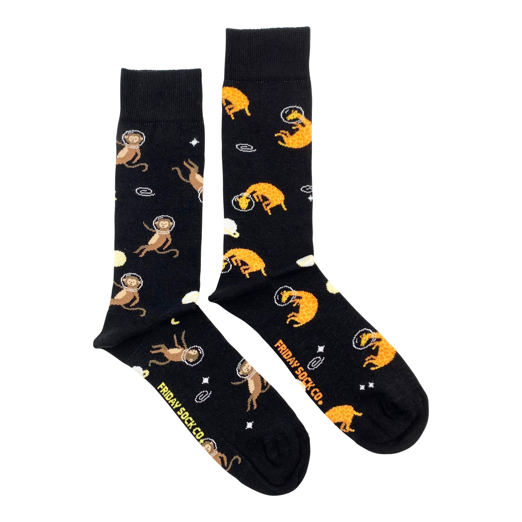 black socks with animals in space helmets for men