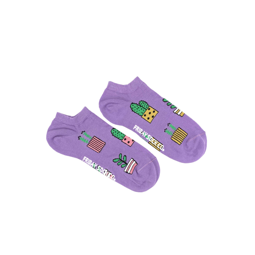 Women's Purple Potted Plant Ankle Socks-Women's Ankle Socks-Canada-Friday Sock Co.