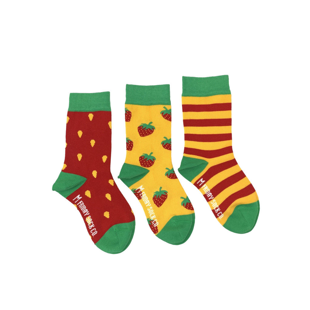 Kid's Inside Out Strawberry, & Stripe Socks-Kid's Socks-Canada-Friday Sock Co.