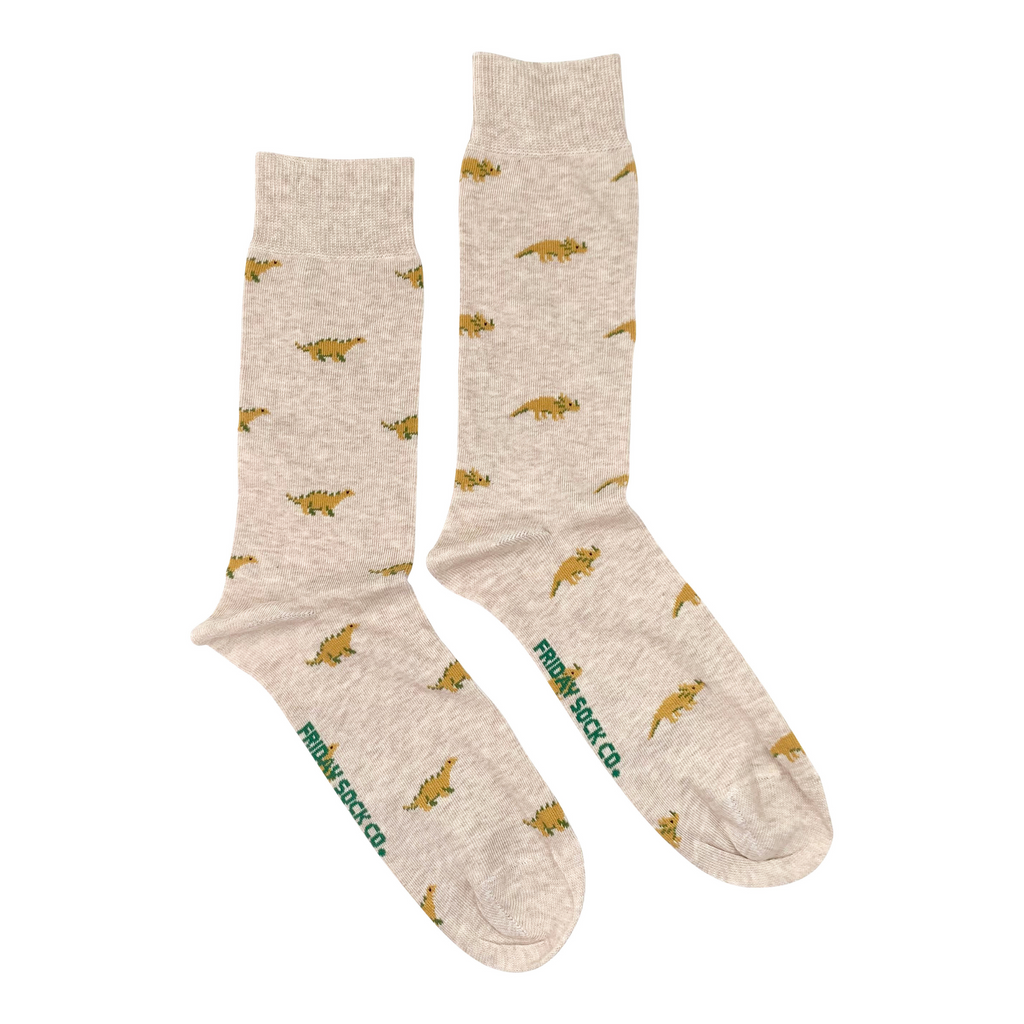 beige socks with minimalist yellow dinosaur pattern for men