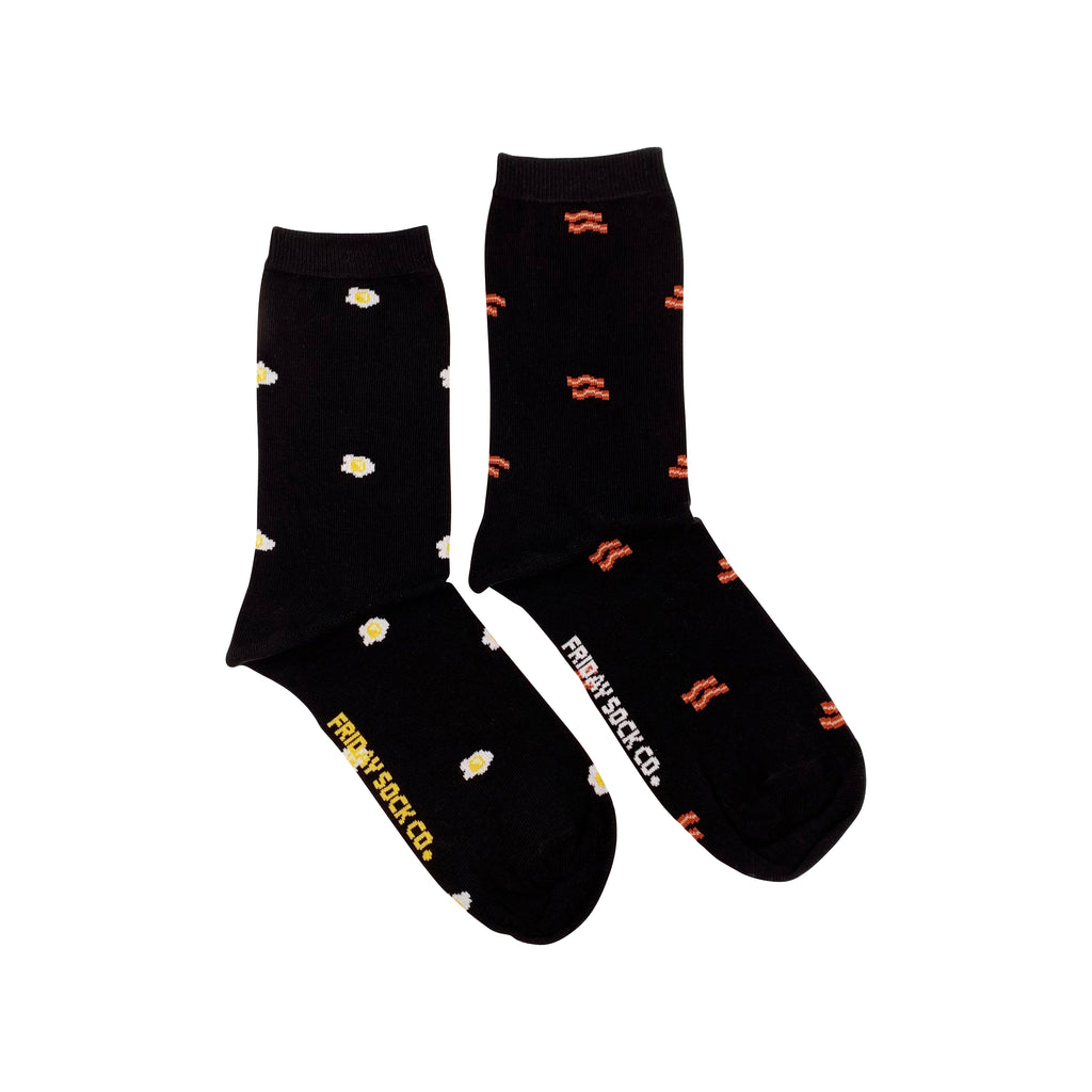 black socks with tiny bacon and eggs for women