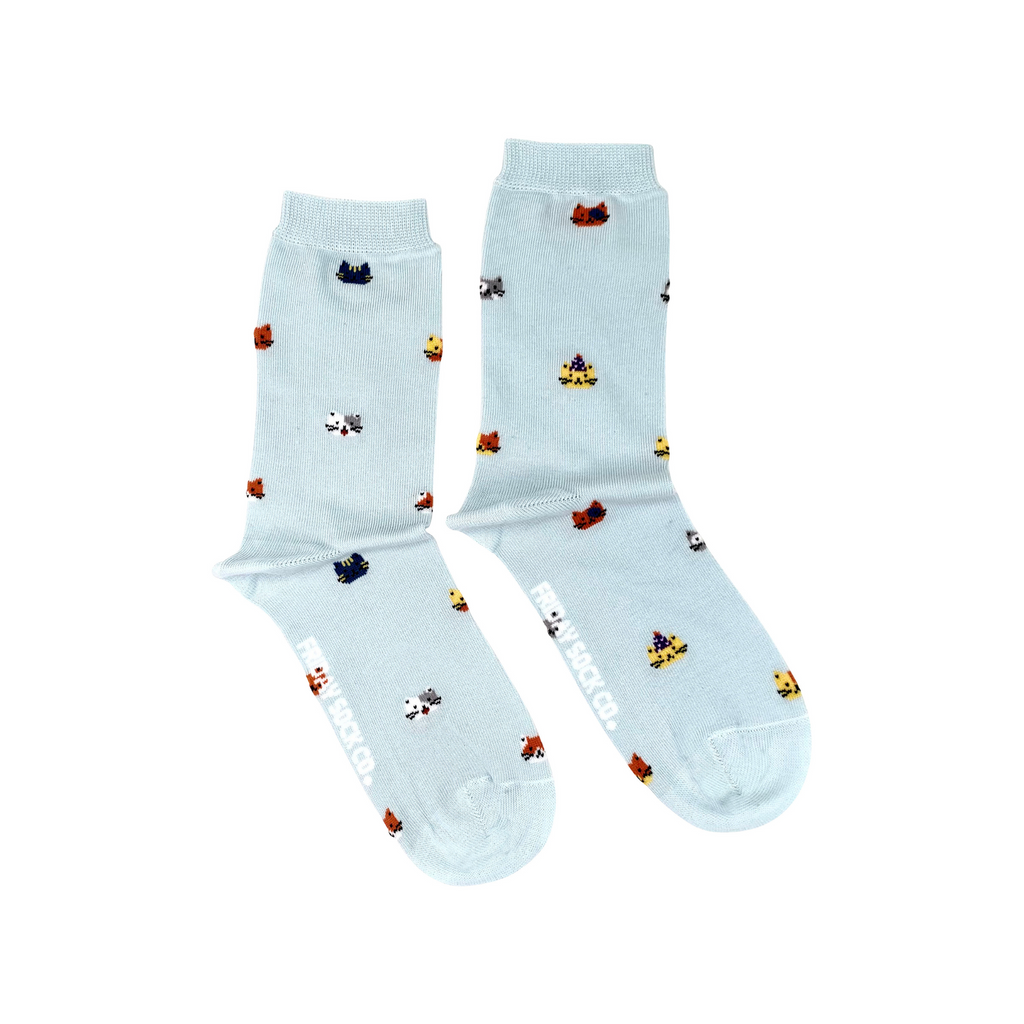 blue socks with cats wearing party hats for women