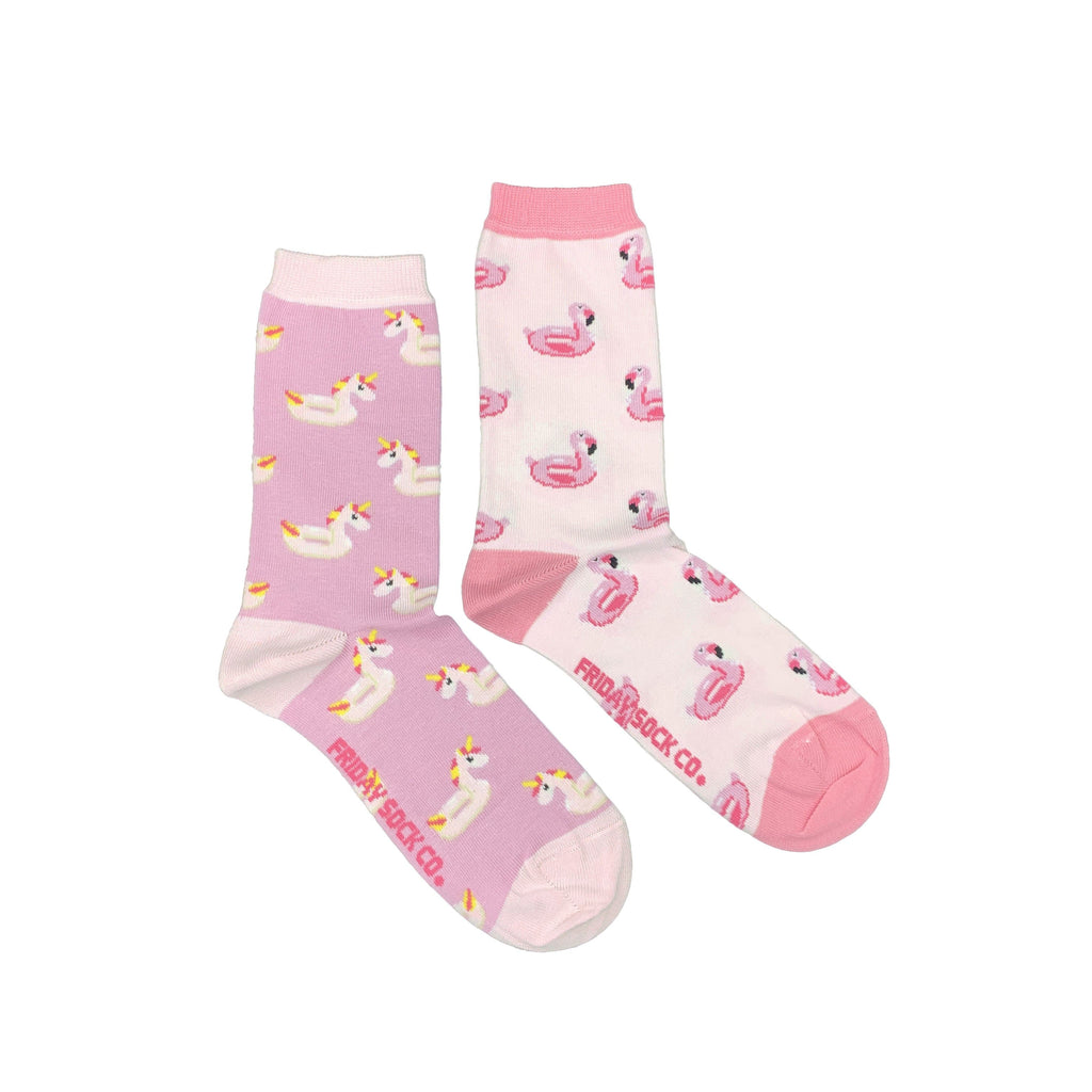 Women's Unicorn & Flamingo Pool Floaty Socks-Women's Socks-Canada-Friday Sock Co.