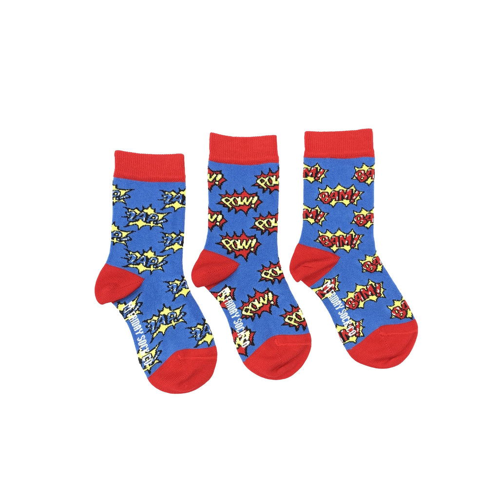 Kid's Zap, Pow, Bam Superhero Socks-Kid's Socks-Canada-Friday Sock Co.