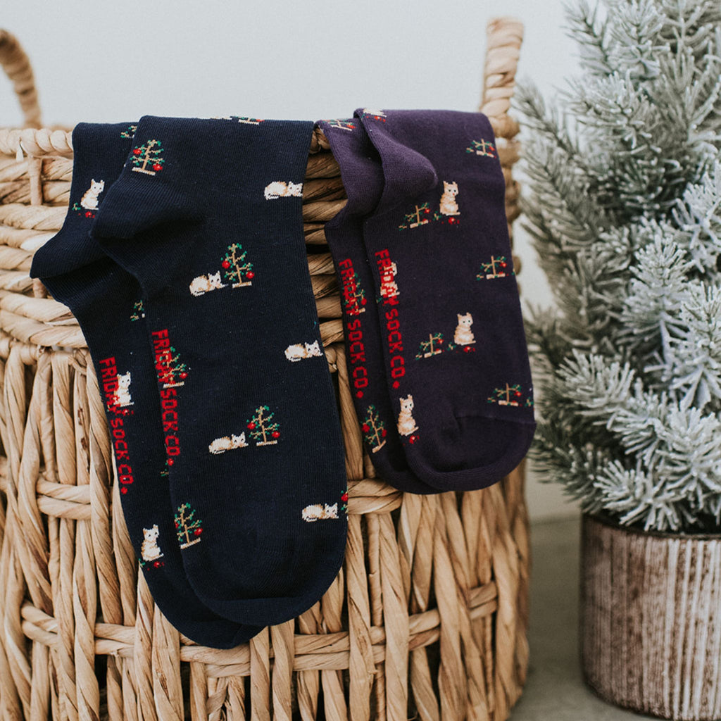 Men's Cat & Christmas Tree Socks