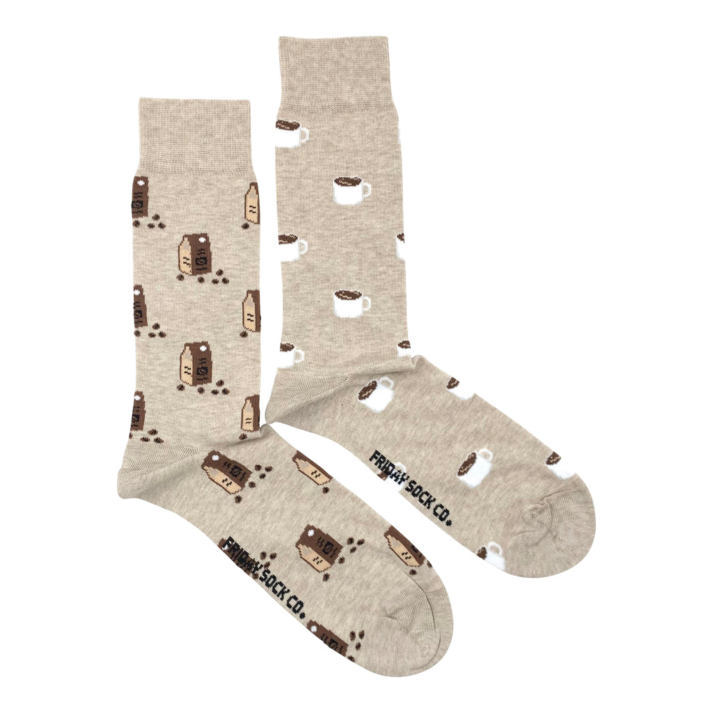 beige socks with coffee beans and mugs for men