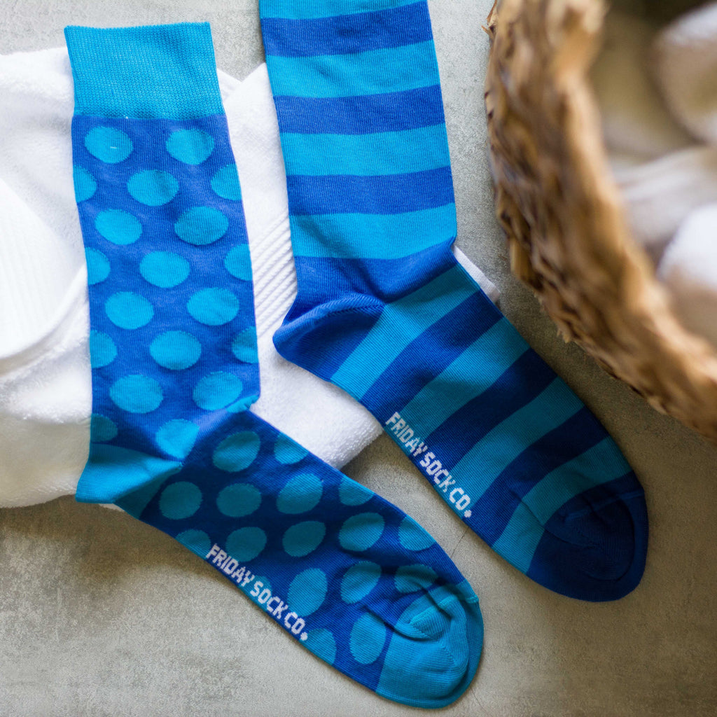Men's Recycled Cotton Blue Stripe & Dot Socks - Friday Sock Co.