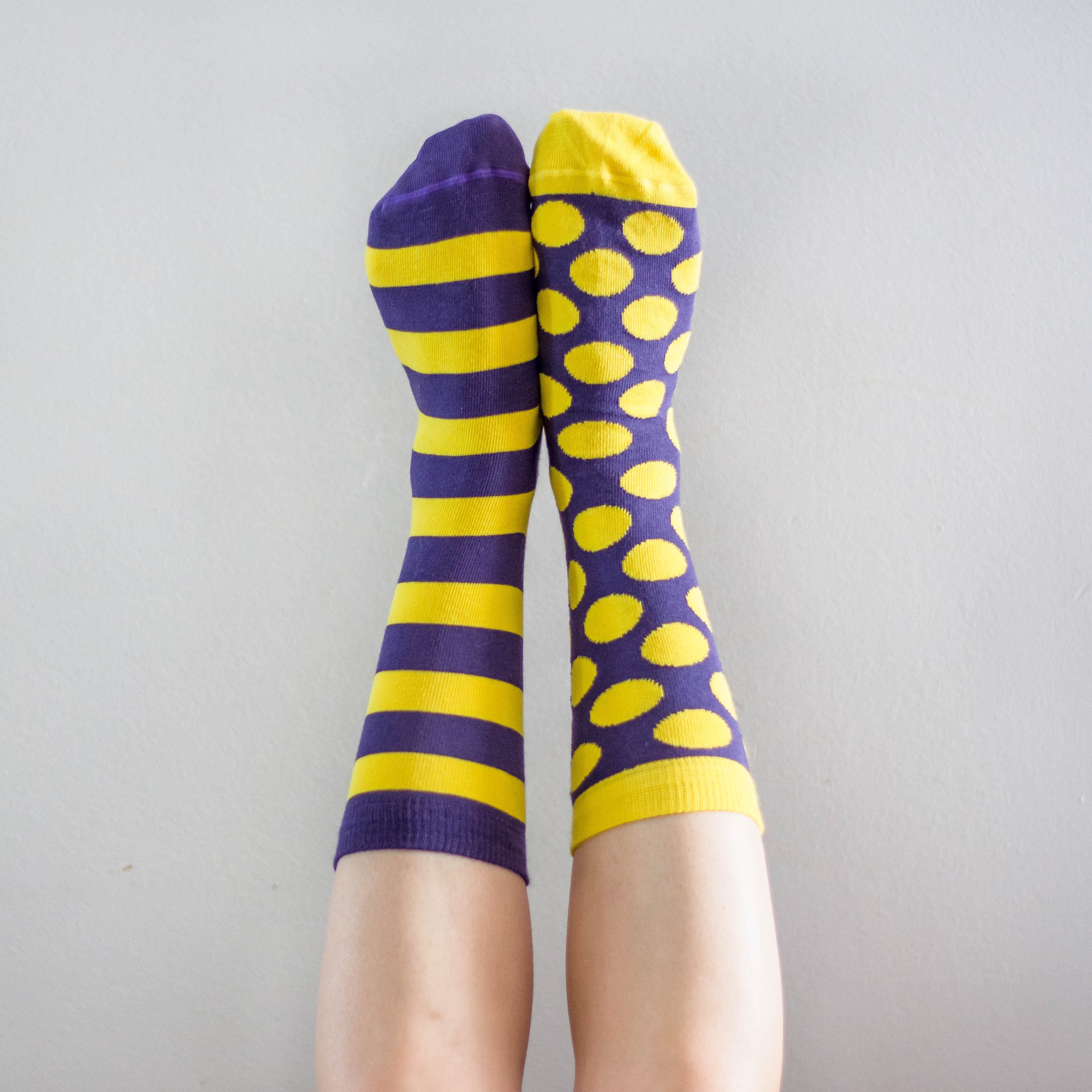 Purple/Yellow Plant Lover Socks / Ankle Socks / Size 6-9 - Green