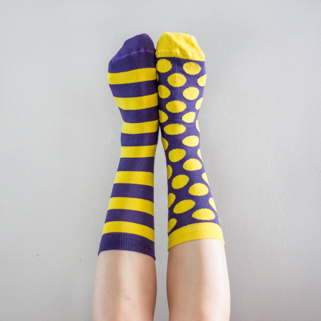 Women's Recycled Cotton Purple & Yellow Stripe & Dot Socks - Friday Sock Co.