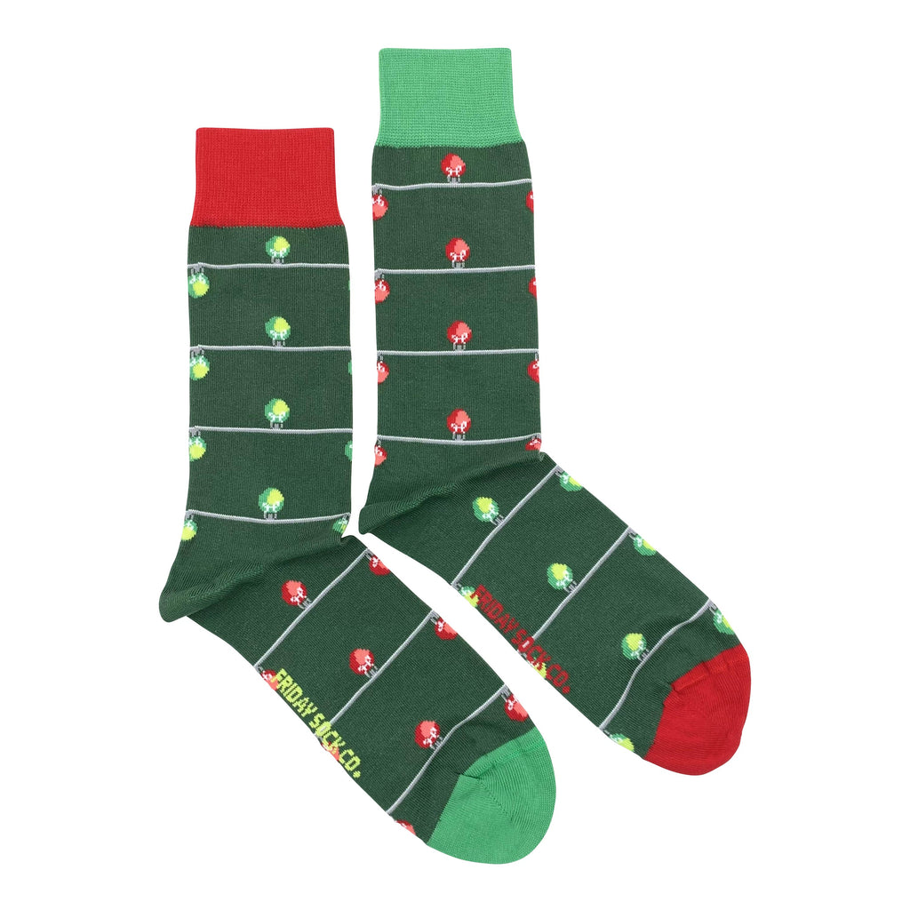 green and red socks with festive Christmas lights for men