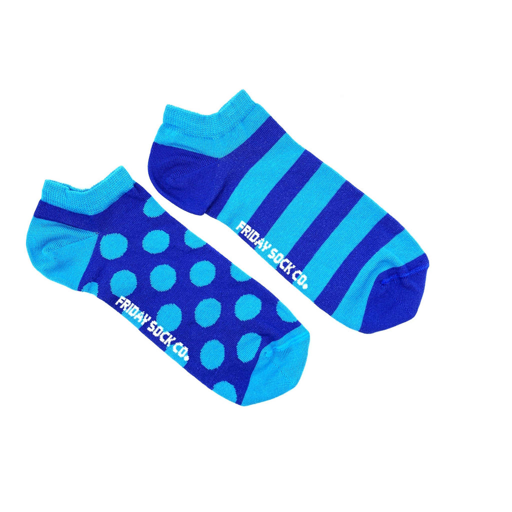 Men's Blue Stripes & Dots Ankle Socks-Men's Ankle Socks-Canada-Friday Sock Co.