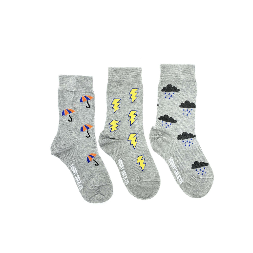 Kid's Umbrella, Clouds, & Lightning Socks-Kid's Socks-Canada-Friday Sock Co.
