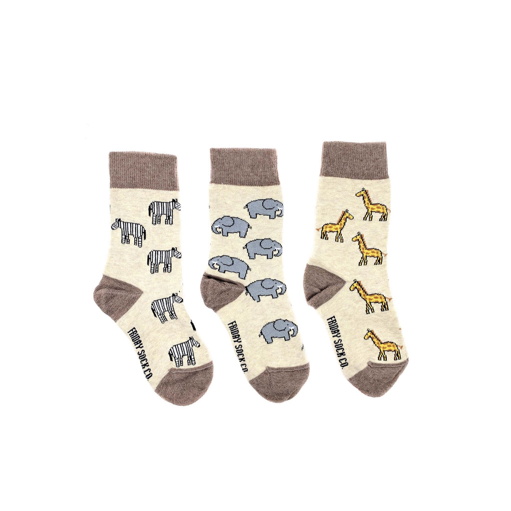 Kid's Zebra, Elephant, & Giraffe Socks-Kid's Socks-Canada-Friday Sock Co.